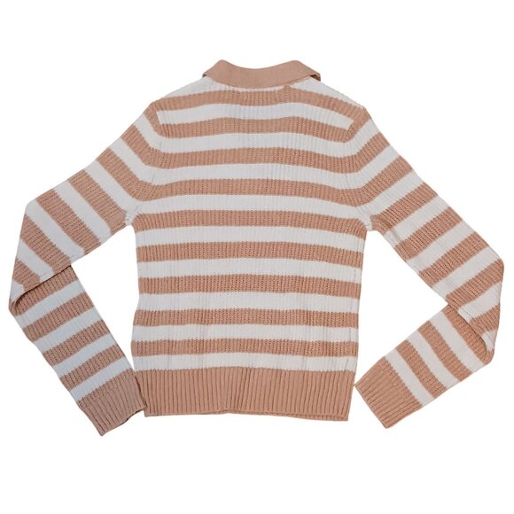 NEW American Eagle Henley Collared Tan/White Striped‎ Sweater Size XS Preppy - Picture 3 of 9